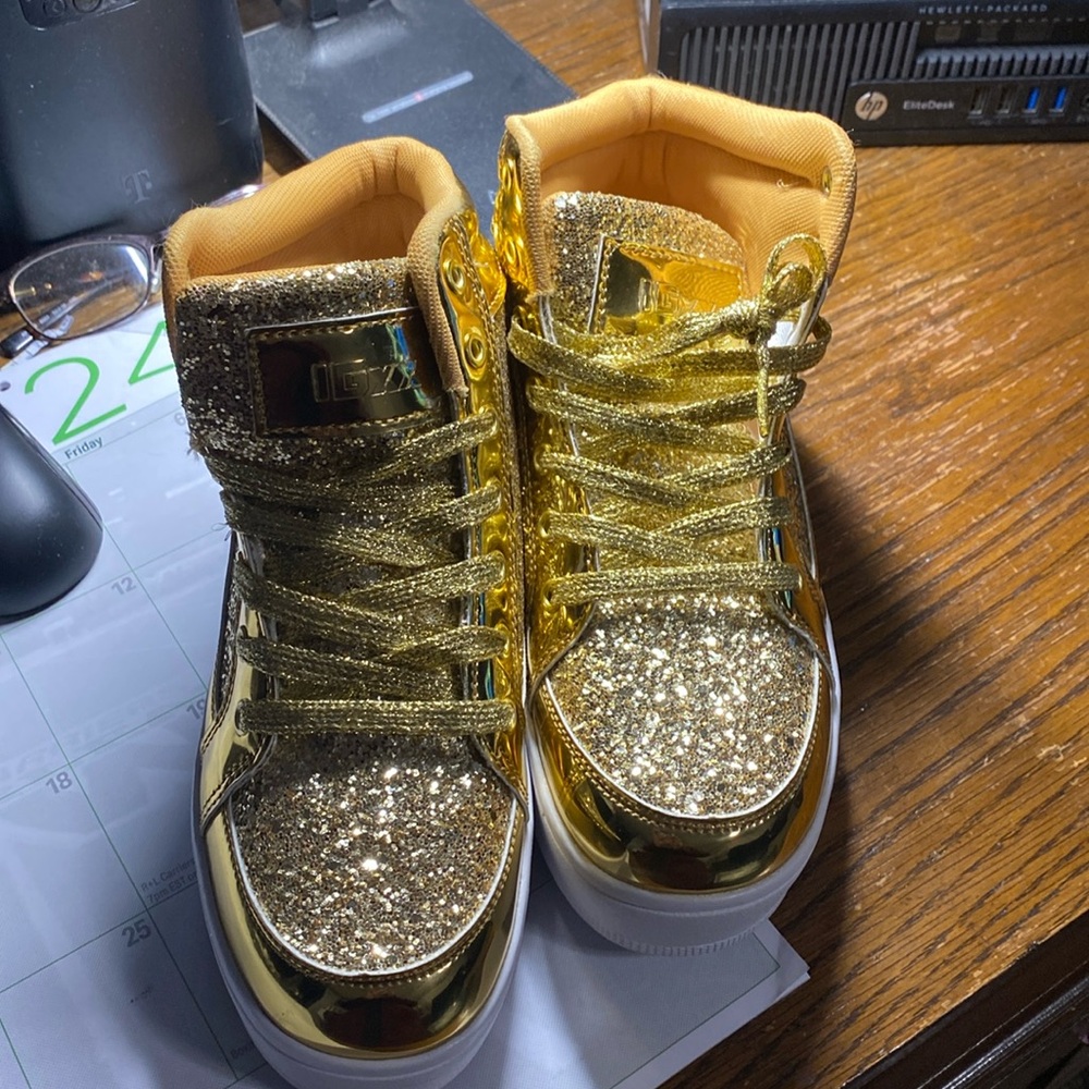 IGxx Glitter Gold  Shoes Fashion High Top Casual Sequin Sparkly Sneakers